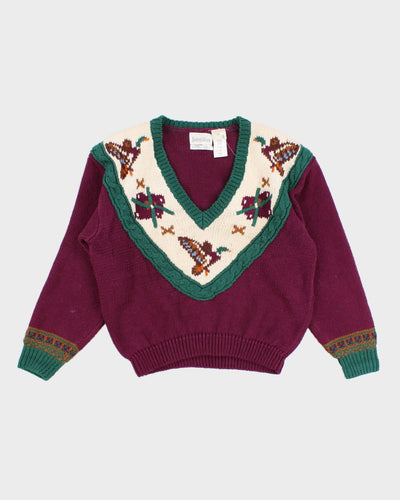 Vintage 90s Jantzen V-Neck Knit Jumper - M