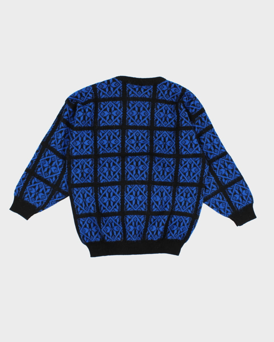 Vintage Natural High Blue Patterned Knitted Jumper - L
