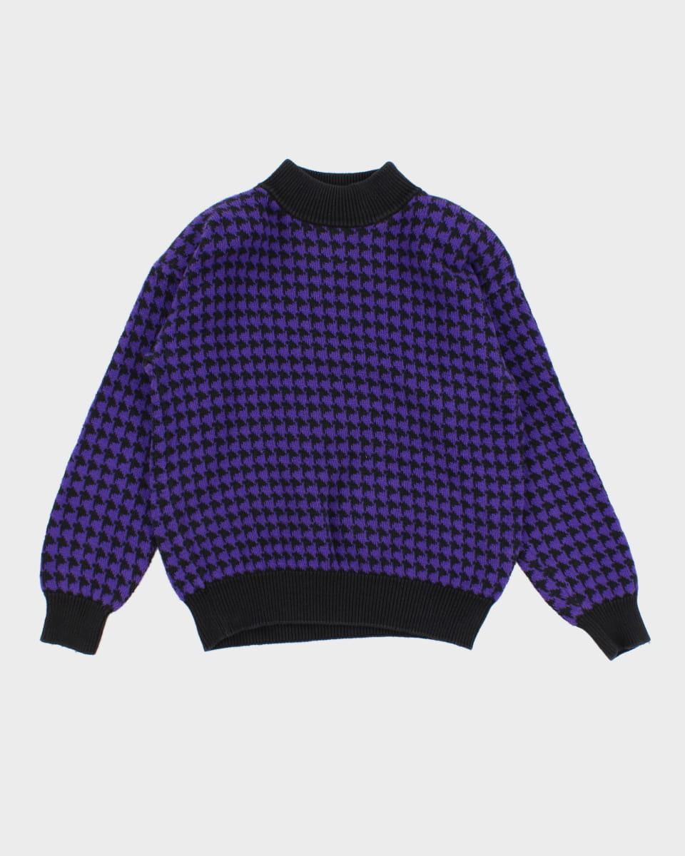 Vintage 90s Leigh Morgan Houndstooth Knit Jumper - M
