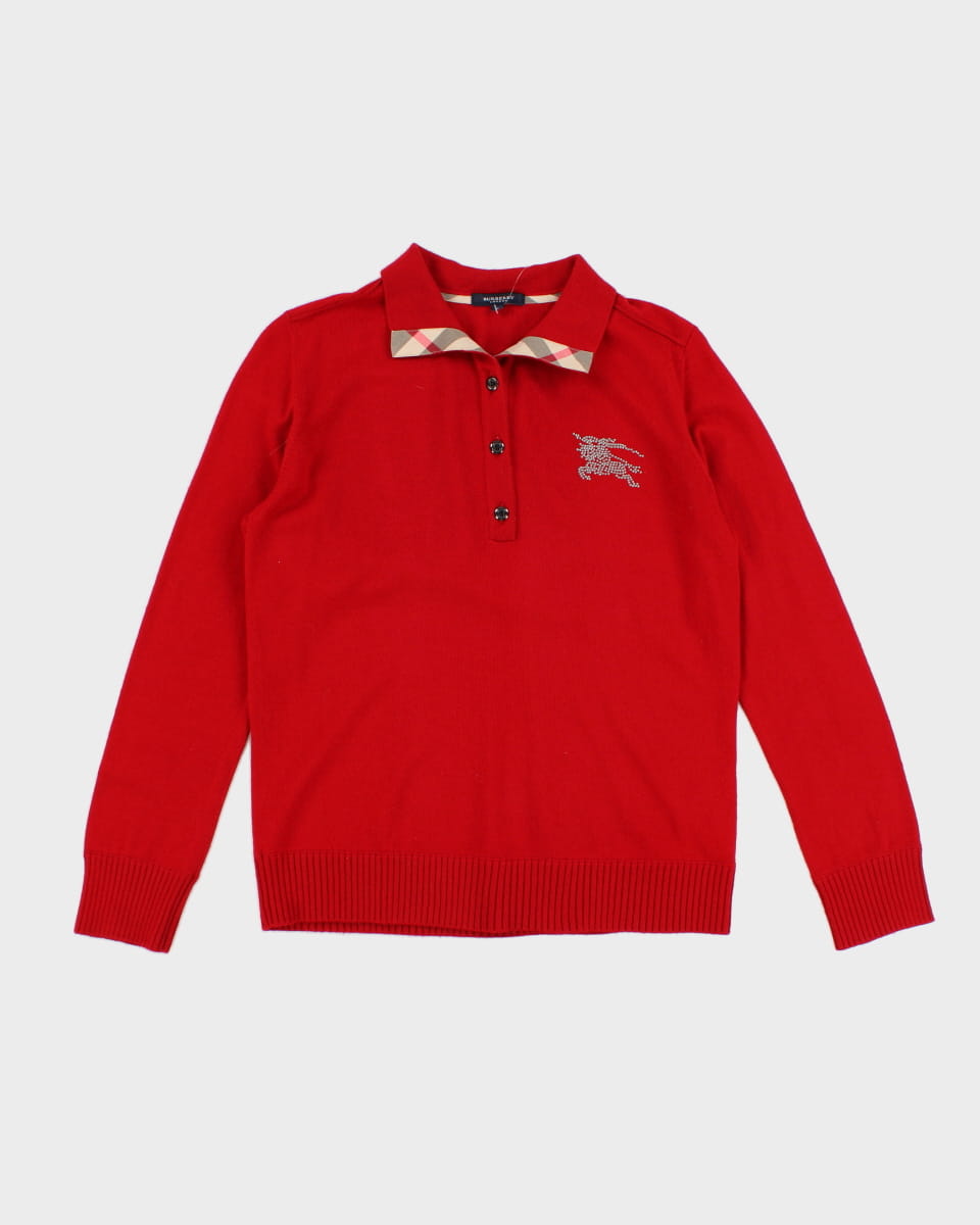 Women's Red Burberry Knit Long Sleeve - S