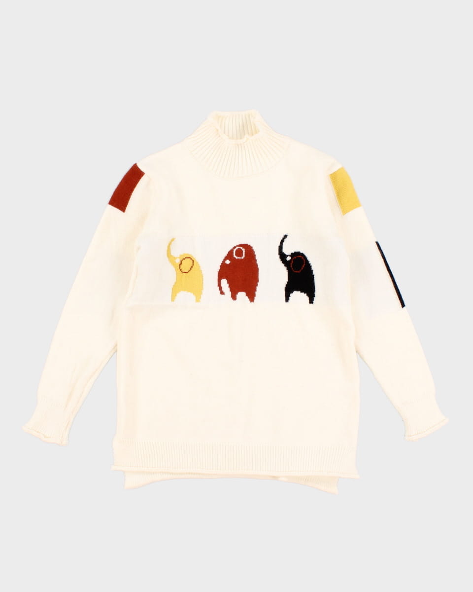 Sweet Elephant Print Roll Neck Jumper - S