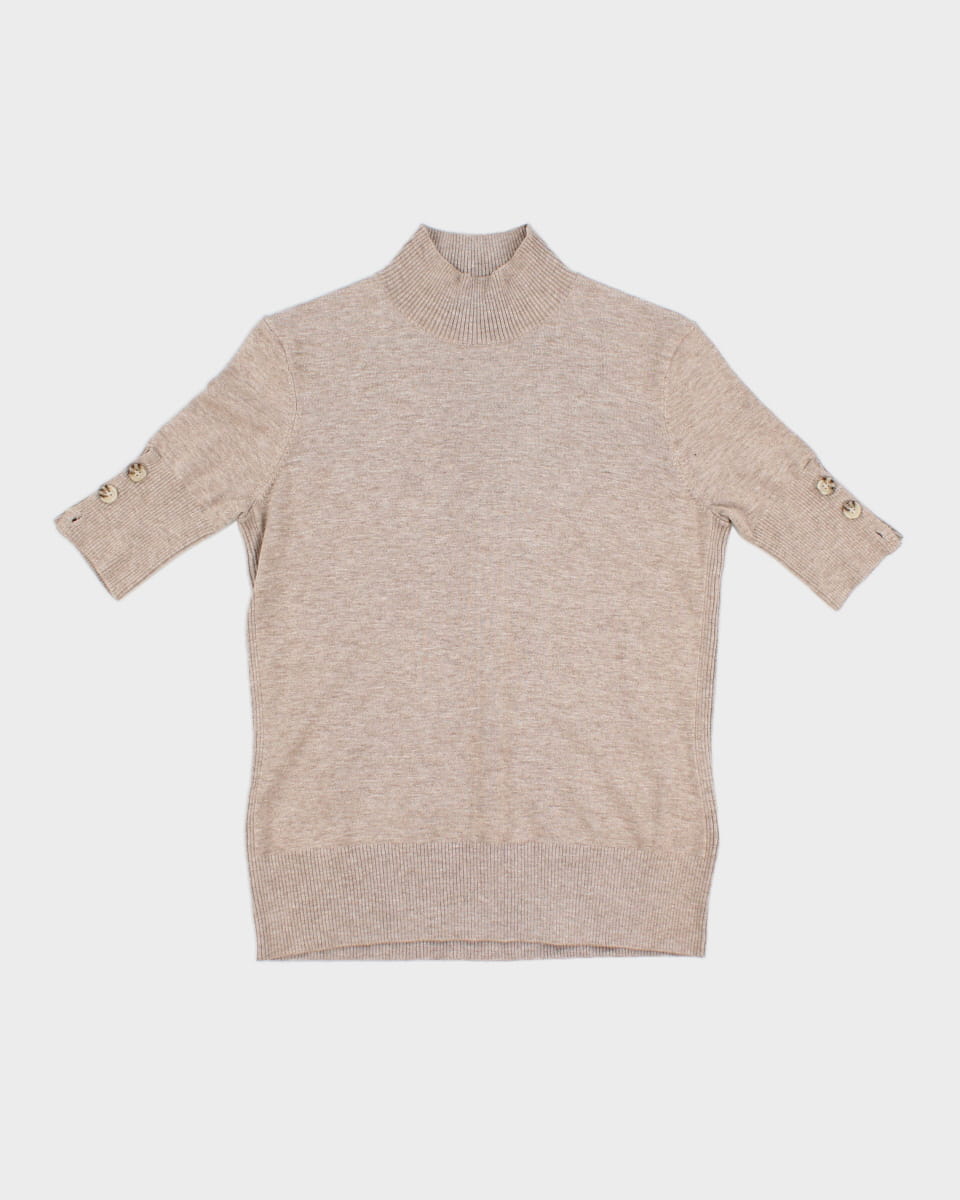 Ecru Roll Neck Knit Tee - S