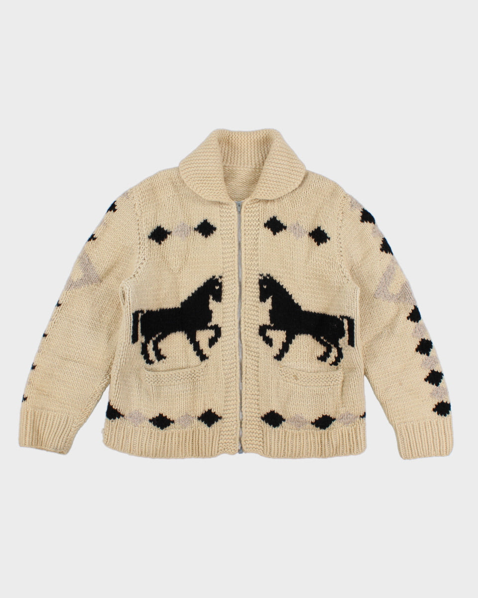 Vintage Handmade Chunky Knit Horse Detail Zip Up - M