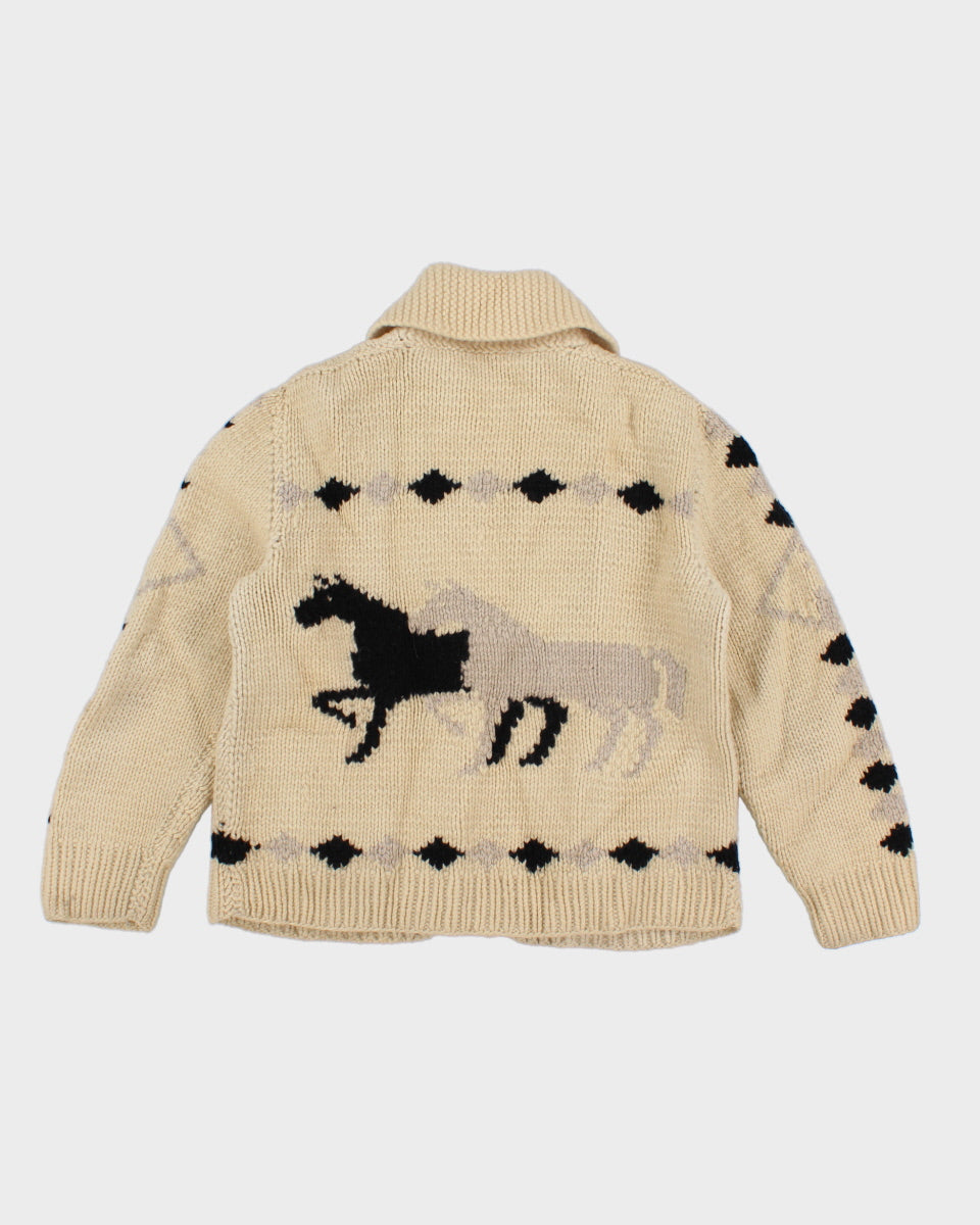 Vintage Handmade Chunky Knit Horse Detail Zip Up - M