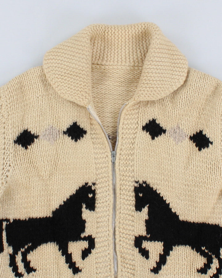 Vintage Handmade Chunky Knit Horse Detail Zip Up - M