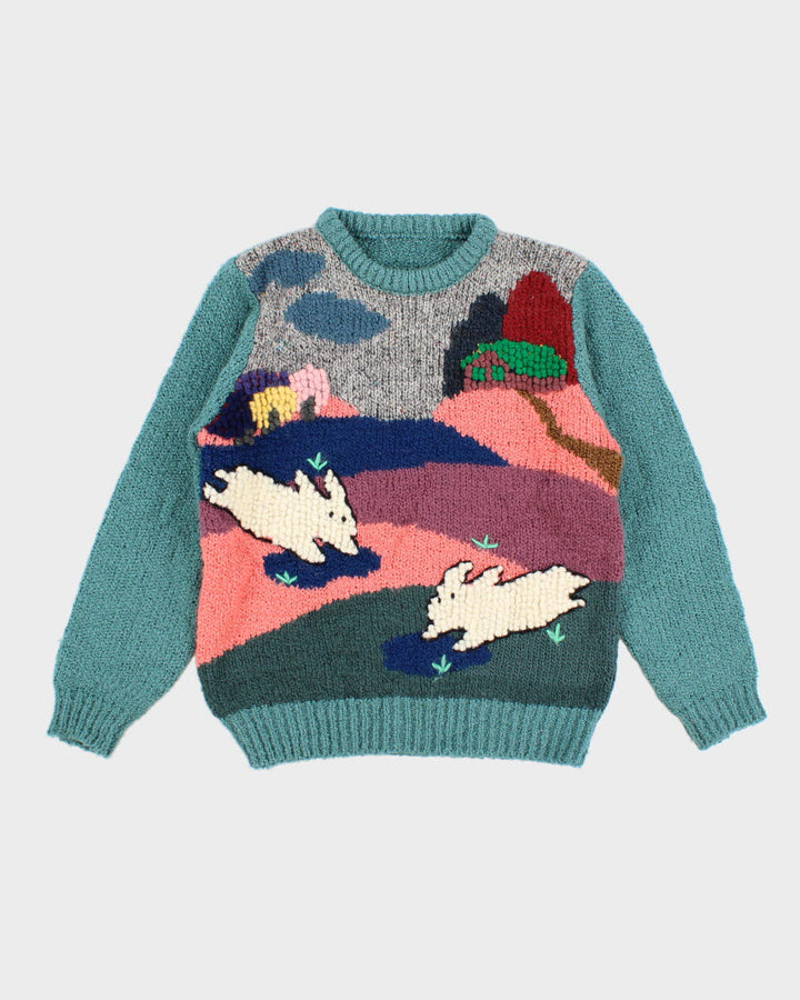 Vintage Handmade Frolicking Bunnies Jumper - L