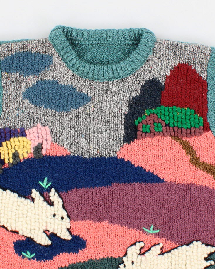 Vintage Handmade Frolicking Bunnies Jumper - L