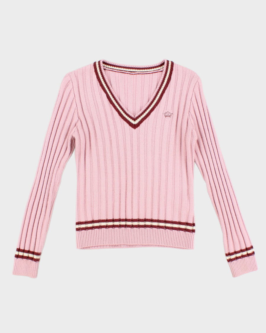 Vintage Women's Pink V- Neck Knit sweater - S