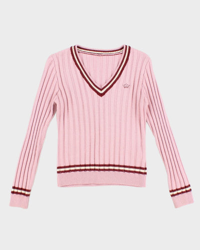 Vintage Women's Pink V- Neck Knit sweater - S