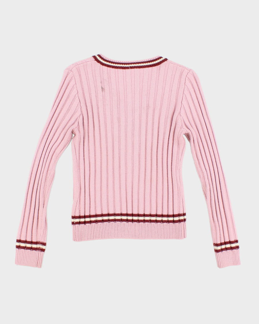 Vintage Women's Pink V- Neck Knit sweater - S