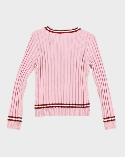 Vintage Women's Pink V- Neck Knit sweater - S