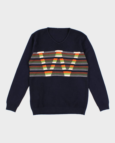 Vintage Multi Coloured Graphic V Neck Sweater - M