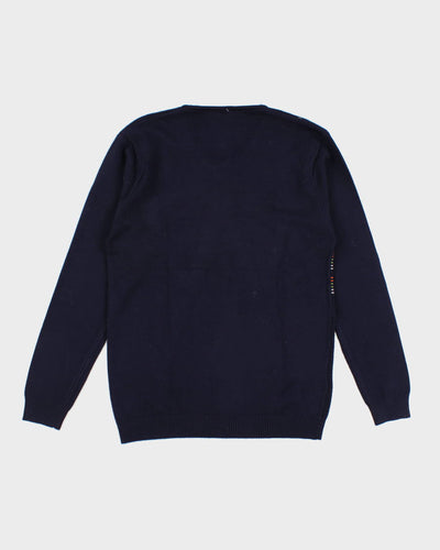 Vintage Multi Coloured Graphic V Neck Sweater - M