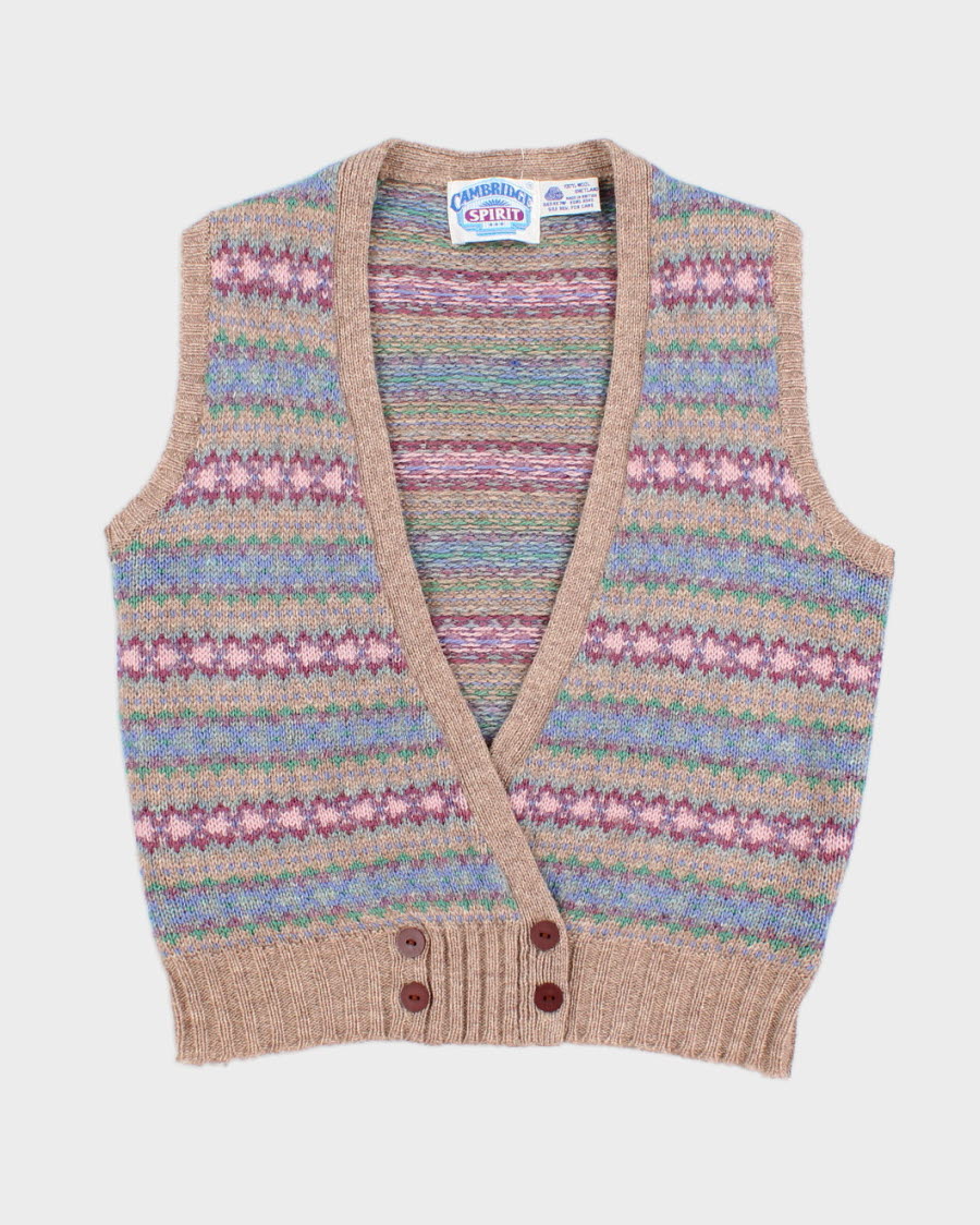 Vintage Shetland Wool Patterned Vest - S