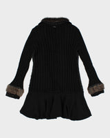 00s Faux Fur Collared Long Sequined Wool Blend Cardigan - L