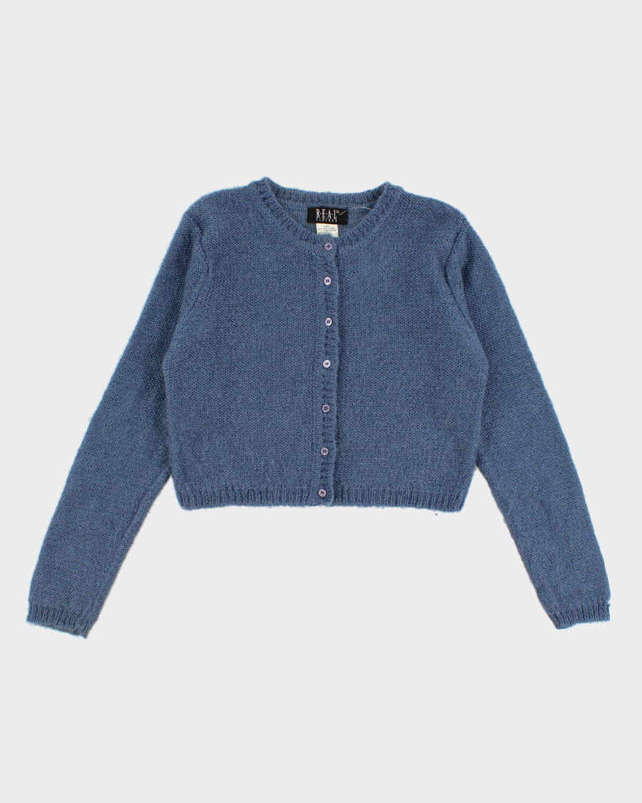 Vintage 90s Wool Blend Blue Cardigan - L