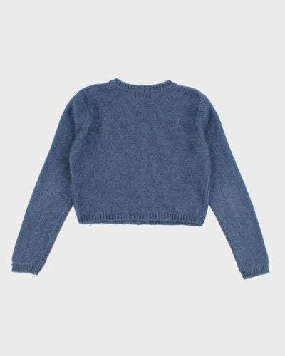 Vintage 90s Wool Blend Blue Cardigan - L