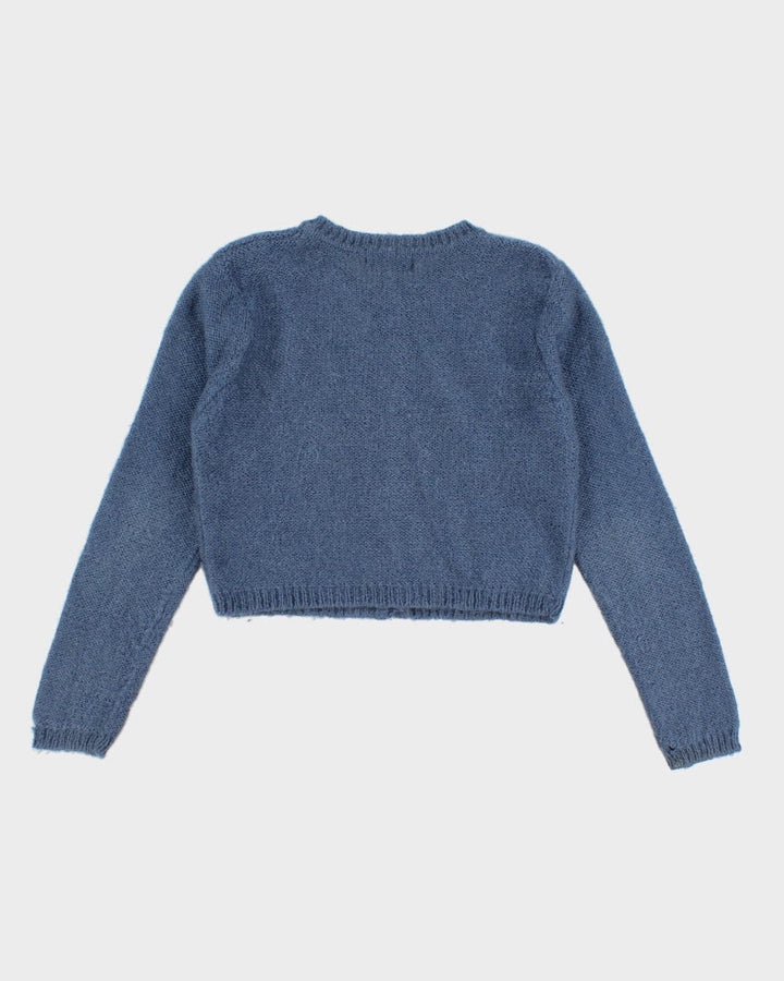 Vintage 90s Wool Blend Blue Cardigan - L