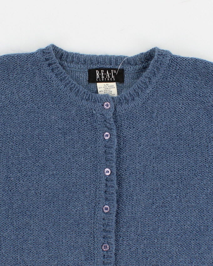 Vintage 90s Wool Blend Blue Cardigan - L