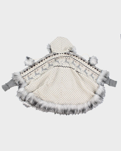 Faux Fur Hemmed Nordic Knit Poncho - L