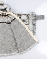 Faux Fur Hemmed Nordic Knit Poncho - L