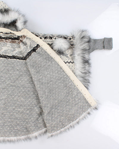 Faux Fur Hemmed Nordic Knit Poncho - L