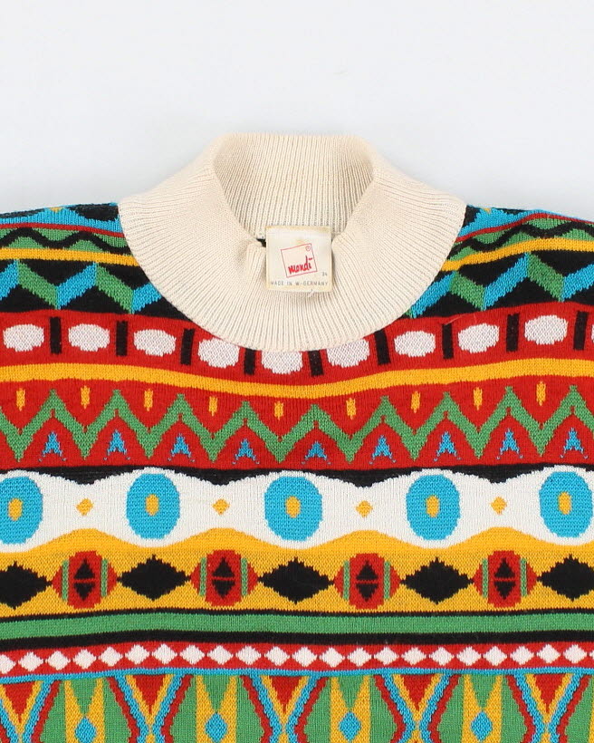 Vintage 80s Mondi Wool Blend Abstract Colourful Jumper - M