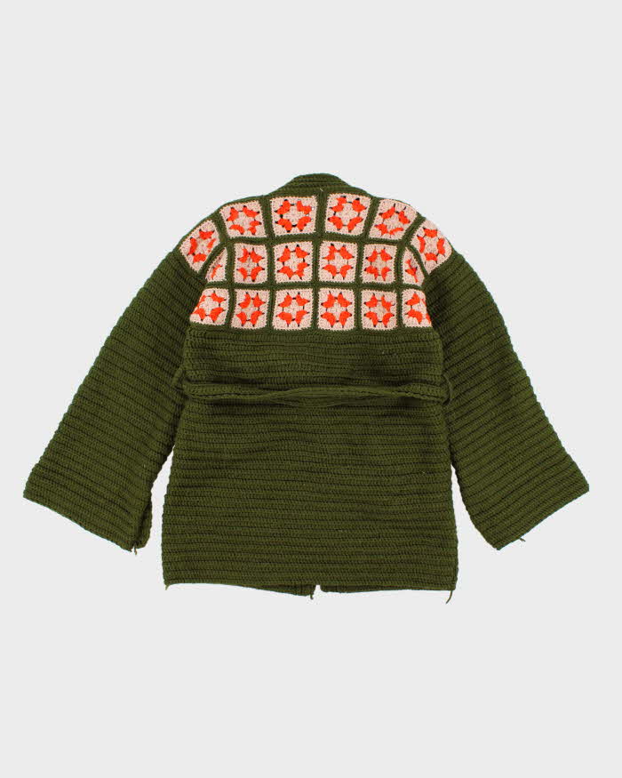 Women's Green Hand Knit Belted Cardigan - M