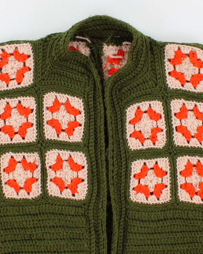 Women's Green Hand Knit Belted Cardigan - M