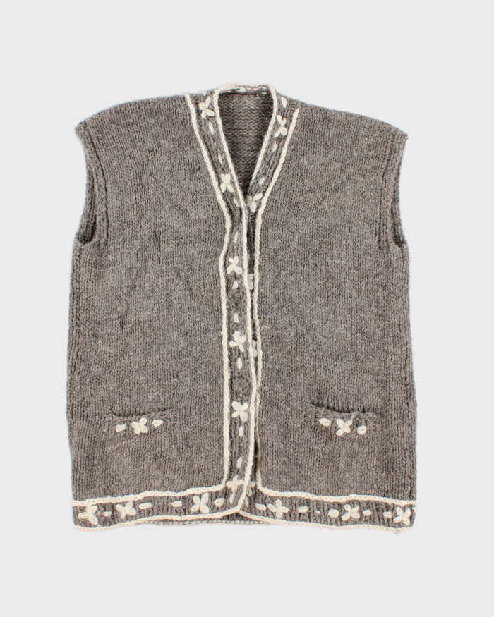 Vintage Handmade Knitted Cardigan Vest - L