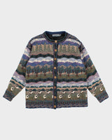 90s Vintage Woman's Icelandic Designs Patterned Knit Wool Cardigan - M