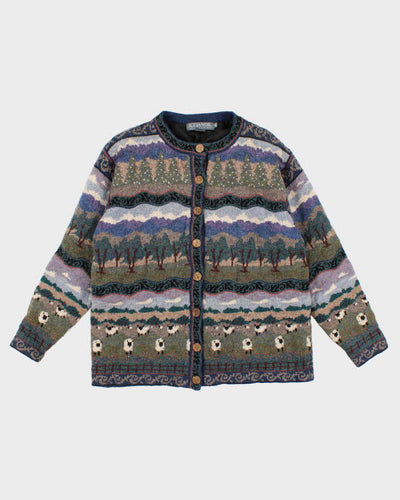 90s Vintage Woman's Icelandic Designs Patterned Knit Wool Cardigan - M