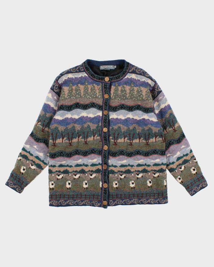 90s Vintage Woman's Icelandic Designs Patterned Knit Wool Cardigan - M