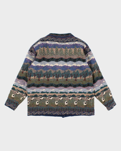 90s Vintage Woman's Icelandic Designs Patterned Knit Wool Cardigan - M