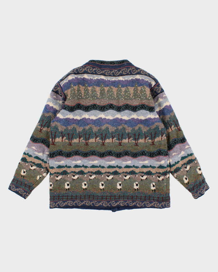 90s Vintage Woman's Icelandic Designs Patterned Knit Wool Cardigan - M