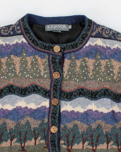 90s Vintage Woman's Icelandic Designs Patterned Knit Wool Cardigan - M