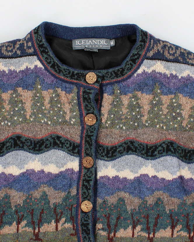 90s Vintage Woman's Icelandic Designs Patterned Knit Wool Cardigan - M