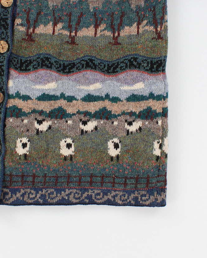 90s Vintage Woman's Icelandic Designs Patterned Knit Wool Cardigan - M