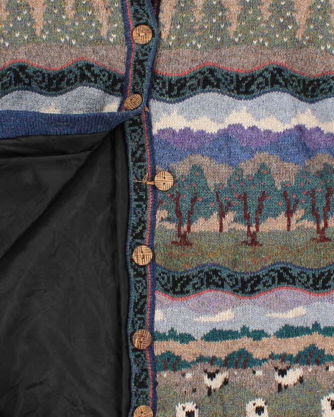 90s Vintage Woman's Icelandic Designs Patterned Knit Wool Cardigan - M