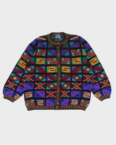 Vintage Women's Unique Patterned Alpaca Wool Cardigan - L