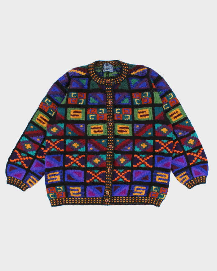Vintage Women's Unique Patterned Alpaca Wool Cardigan - L