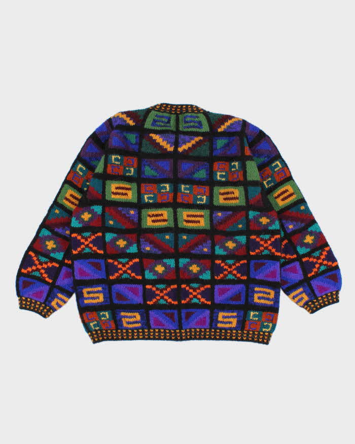 Vintage Women's Unique Patterned Alpaca Wool Cardigan - L
