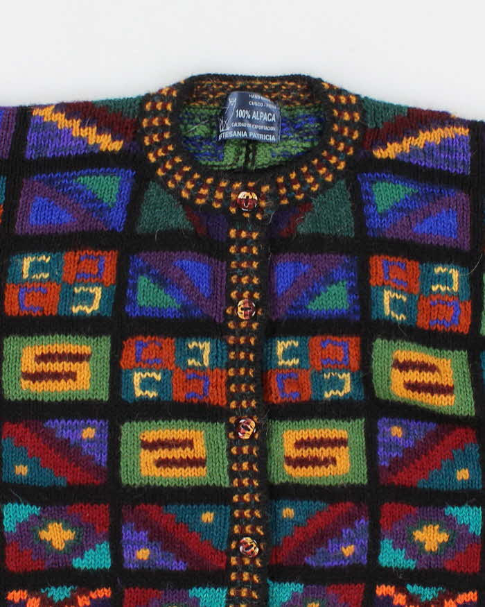 Vintage Women's Unique Patterned Alpaca Wool Cardigan - L