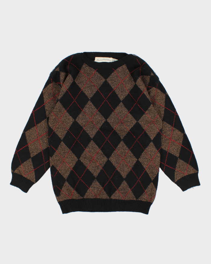 Vintage 90s Argyle Wool Jumper - M