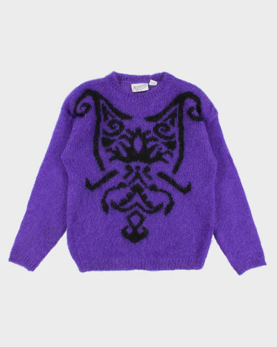 Vintage 90s Purple Cat Jumper - L