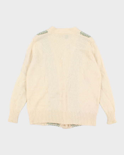 90s Vintage Women's Cream Cardigan - M