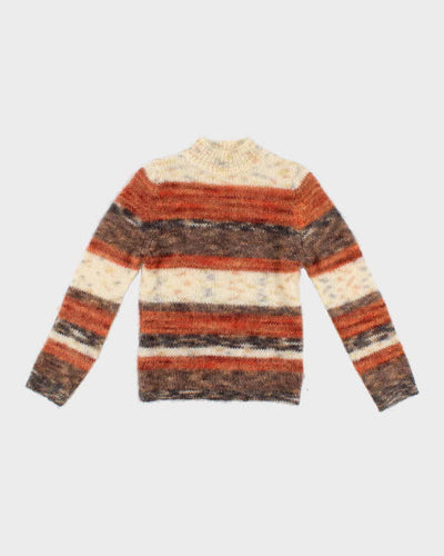 Womens Orange Stripped Knit Mohair Sweater - S