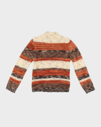 Womens Orange Stripped Knit Mohair Sweater - S