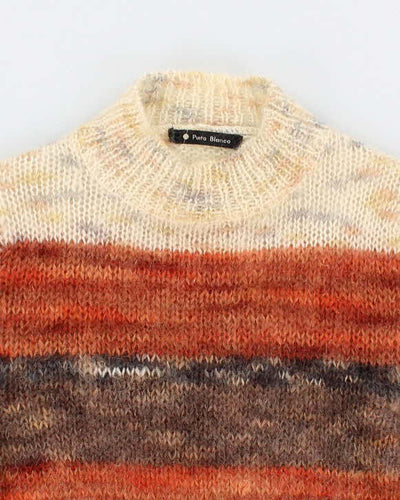 Womens Orange Stripped Knit Mohair Sweater - S