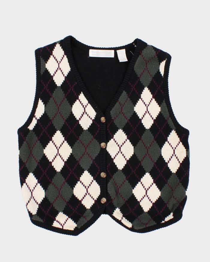 Vintage Women's Argyll Knit Sleeveless Cardigan - M